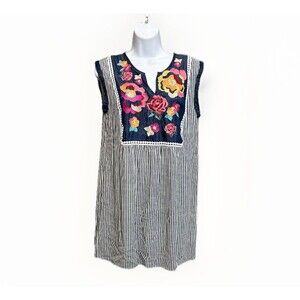 Andree by Unit Dress Embroidered Women's M Floral Striped Lined Easy Style